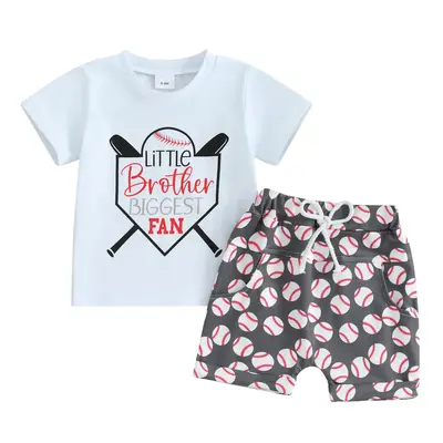 Toddler Baby Boy Baseball Outfit Little Brother Biggest Fan Short Sleeve T Shirt Baseball Short Set Summer Clothes