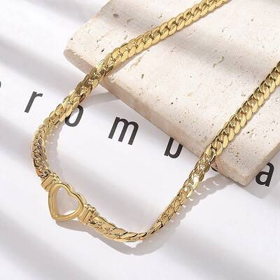 304 Stainless Steel Heart Cuban Link Chain Necklaces for Women
