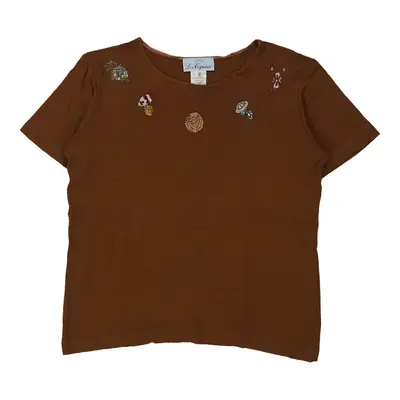 Les Copains Embroidered Top - Medium Brown Cotton | Size: medium