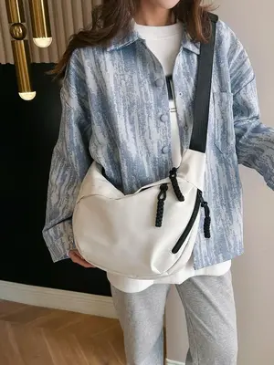 Women's Casual Plain Color Crossbody Bag, Fashionable Zipper Large Capacity Hobo Bag for Daily Life, Casual Trendy Versatile ...