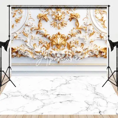 Aperturee Luxury White Gold Carved Fine Art Combo Set Backdrop, 7 x 5 ft / 7 x 5 ft, 97.4 USD, combo set backdrops, MMHD2A28-...