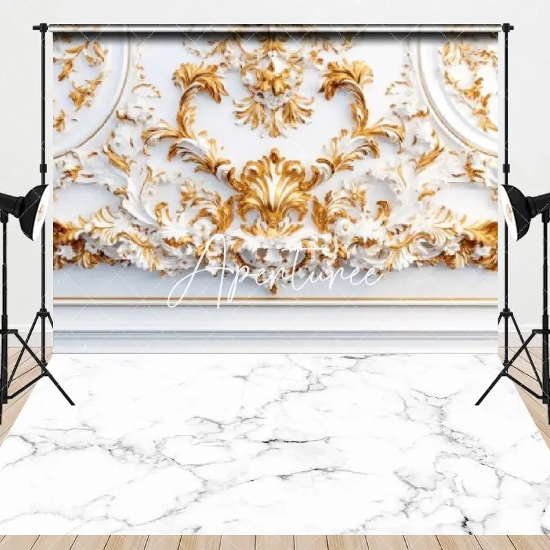 Aperturee Luxury White Gold Carved Fine Art Combo Set Backdrop, 7 x 5 ft / 7 x 5 ft, 97.4 USD, combo set backdrops, MMHD2A28-...