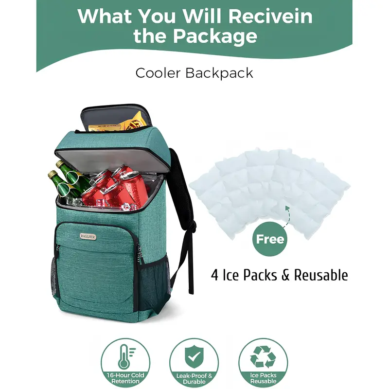 BAGLHER Cooler Backpack 30 Cans Lightweight Insulated Backpack Cooler Leak-Proof,Lightweight Backpack with Cooler for Lunch P...