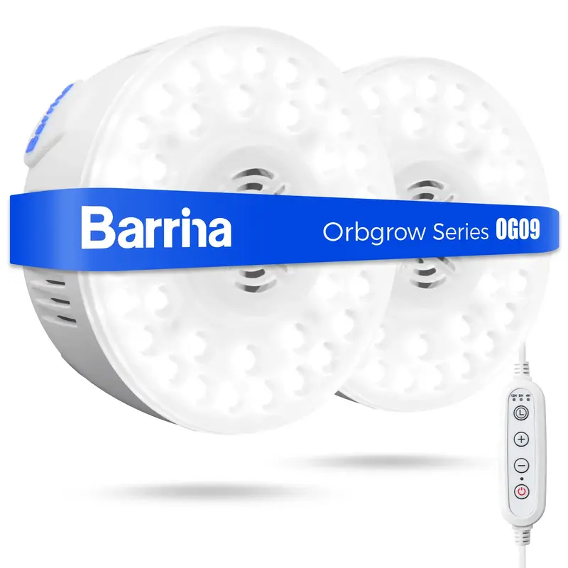 Barrina Orbgrow OG09 Puck Grow Light with Smart Timer & 5 Level Dimmable, 5000K 18W(2 x 9W), Full Spectrum, Magnetic & Linkab...