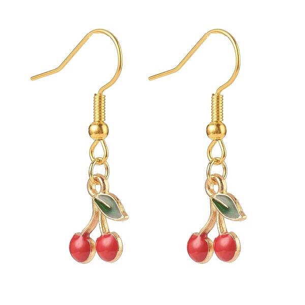 Alloy Enamel Cherry Dangle Earrings