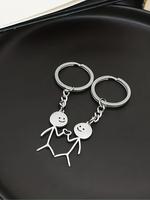 Cute Cartoon Stickman Design Heart Keychain, Fashionable Stainless Steel Keychain for Women & Men, Trendy All-match Keychain ...