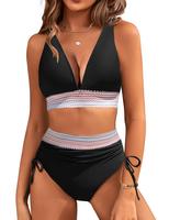 Womens High Waisted Bikini Sets Tummy Control Color Block Two Piece Swimsuit Full Coverage 2025 Bathing Suit #summertok