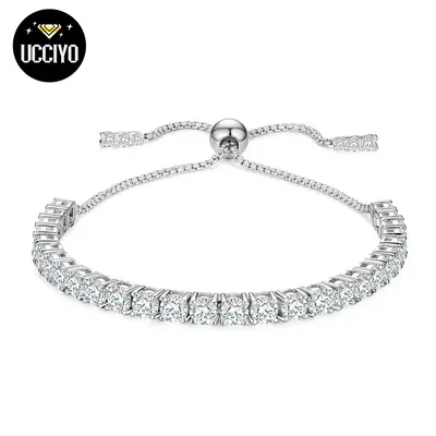 【#B97】2mm to 4mm Shiny Synthetic Moissanite Tennis Chain Bracelet Necklace 925 Sterling Silver Women Fine Jewelry Gift Pa...