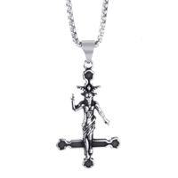 Upside Down Cross Necklaces Stainless Steel Church Sigil of Baphomet Goat Jewelry for Men Women jewelry