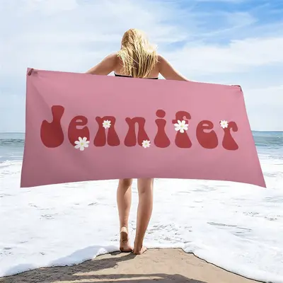 Floral Custom Name Summer Beach Towel for Kids - Aperturee