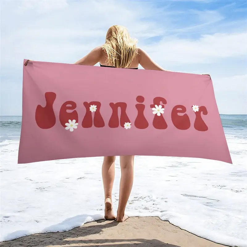 Floral Custom Name Summer Beach Towel for Kids - Aperturee