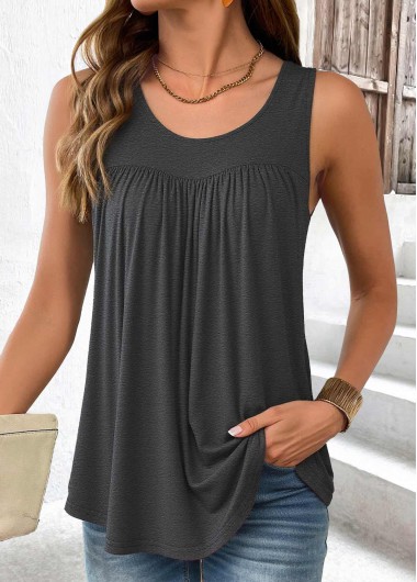 Modlily Dark Grey Sleeveless Round Neck Tank Top - XXL