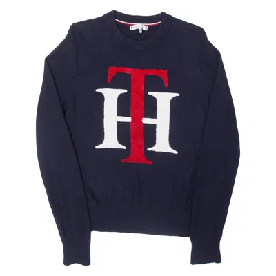 TOMMY HILFIGER Womens Jumper Blue Tight Knit XS