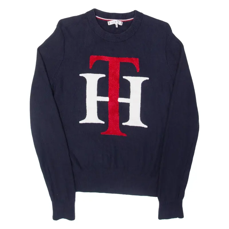 TOMMY HILFIGER Womens Jumper Blue Tight Knit XS