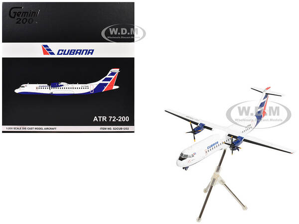 ATR 72-200 Commercial Aircraft Cubana de Aviacion (CU-T1548) White with Red and Blue Tail Gemini 200 Series 1/200 Diecast...