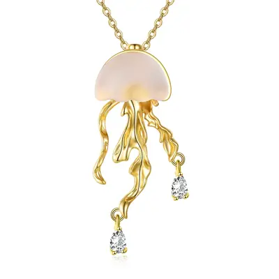 Sterling Silver with Yellow Gold Plated Resin Jellyfish Pendant Necklace