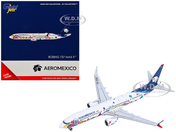 Boeing 737 MAX 9 Commercial Aircraft Aeromexico - Kukulcan (XA-GQS) White with Graphics and Blue Tail 1/400 Diecast Model A...