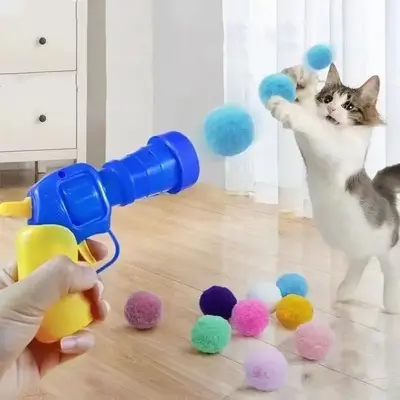 Interactive Cat Toy Gun Set - 1 Count Cat Toy Gun & 50pcs Colorful Ball for Indoor & Outdoor Play, Valentine's Day Gift
