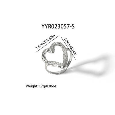 Hollow Heart Stainless Steel Cuff Open Rings for Women
