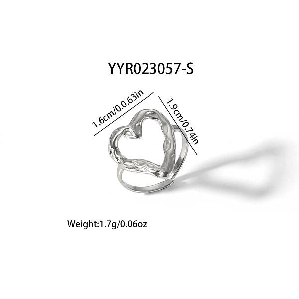 Hollow Heart Stainless Steel Cuff Open Rings for Women
