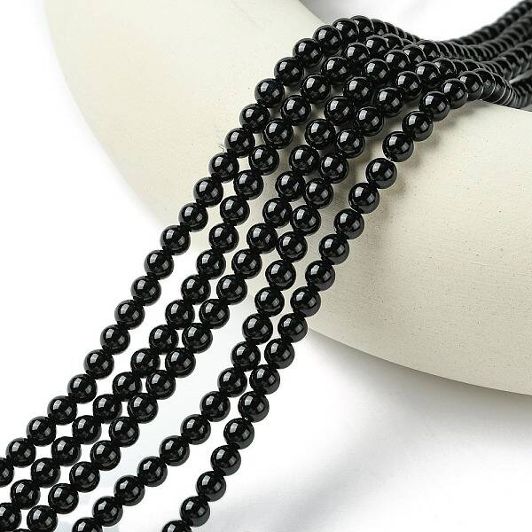 Natural Black Agate Round Beads Strands