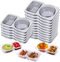 15 Sets Snack Containers, Reusable Double Compartment Condiment With Lids 2 Portion Snack Containers Sauces Dip, Disposable B...