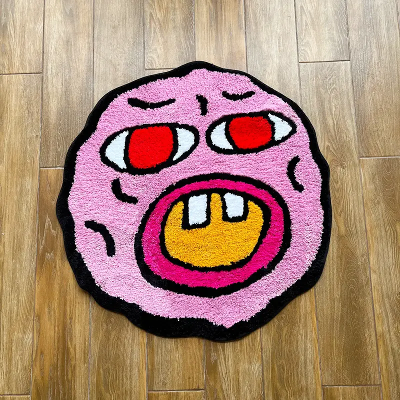 LAKEA Handmade Tufted Carpet Cherry Bomb Rug Pink Room Decor Kawaii Rug Small Rugs for Bedroom Cartoon Circle Punch Needle Ca...