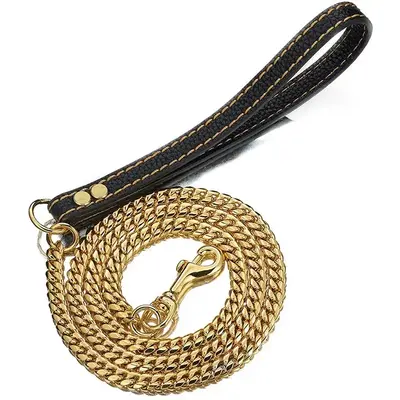 Golden Dog Leash, 1.2mĀ Durable Large Dog Leash, Stainless Steel Leash For Large Dogs