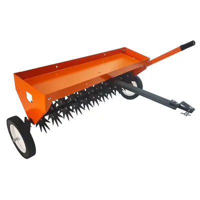 Garvee Tow Behind Aerator 40 with Steel Teeth & Tray, Adjustable Handle, Pneumatic Wheels, Durable Steel, Lawn & Garden Use