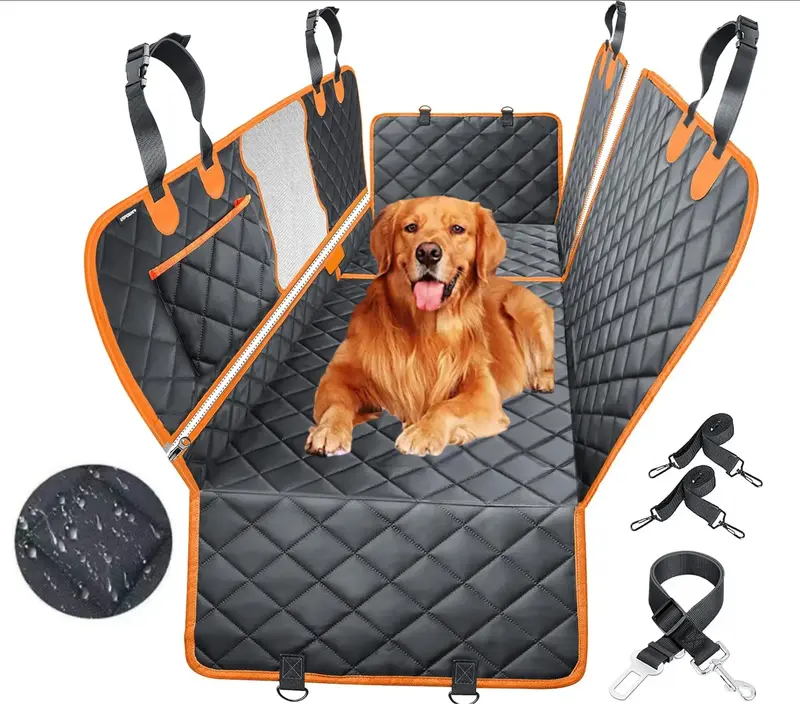 [NEW!] Dog Car Seat Cover for Back Seat, 100% Waterproof Dog Hammock Scratchproof, 600D Nonslip with Mesh Window and Storage ...