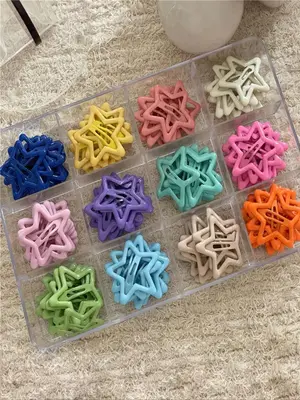 Random Color Hollow out Star Design Hair Clip (15pcs), Cute Fashionable Star Snap Clip for Women & Girls, Adorable Hair Acces...