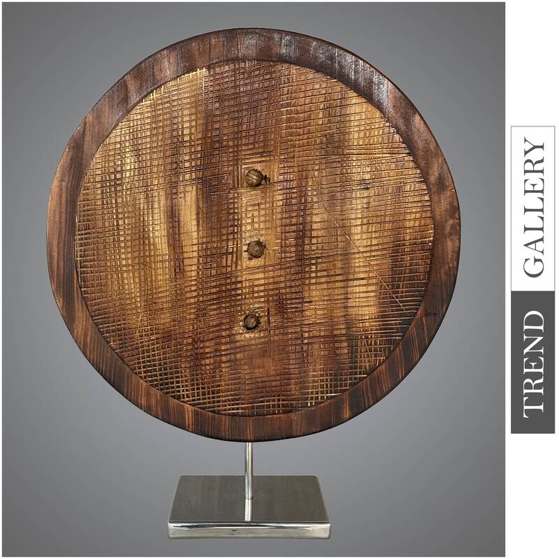 Abstract Round Wood Sculpture Creative Ribbed Desktop Art Original Table Figurine for Room Decor | RIBBED DISC 21.6"x17....