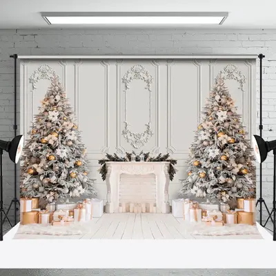 Aperturee Pure White Luxury Wall Xmas Tree Christmas Backdrop