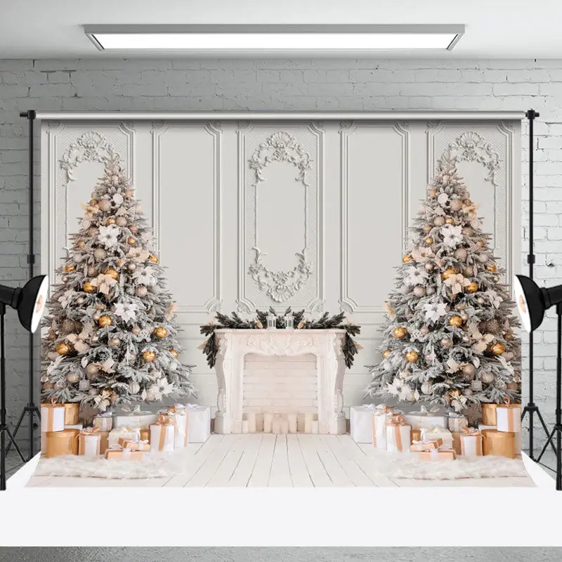 Aperturee Pure White Luxury Wall Xmas Tree Christmas Backdrop