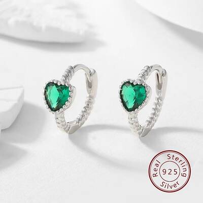 Cubic Zirconia Heart Hoop Earrings