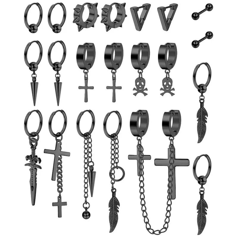 FLORIDECO 21 Pieces Set for Women & Men Flat Pierced Jewelry with Dangle Design Available in Black and Various Metallic Color...
