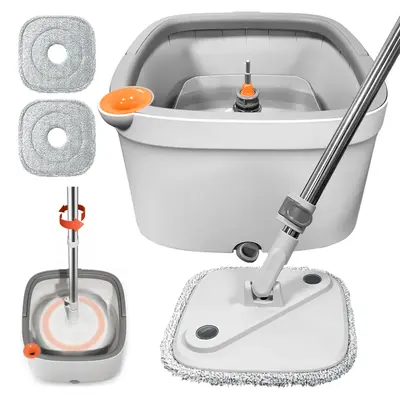 KZKR Spin Mop and Bucket System with Dual Compartment Mop Bucket & Thick Washable Microfiber Pads for Home Cleaning Household...