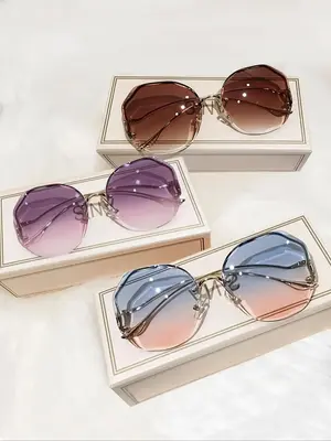 Simple Tinted Lens Glasses for Everyday Use, Outdoor Large Size Geometric Rimless Fashion Glasses , Travel Accessories, Natio...