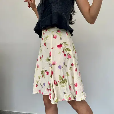 Nemo Floral Mini Skirt - 26W UK 6 Cream Viscose