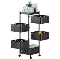 5Tier Rotating Storage Rack Organiser for Kitchen, Lightweight Vegetable and Fruit Storage Basket with Wheels, Standing Rolli...