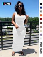 Women's Plain U Neck Bodycon Tank Dress, Elegance Soft Solid Color Sleeveless Long Dress for Spring & Fall Party Club Beach, ...