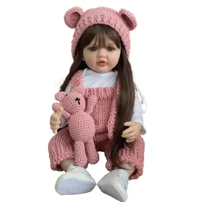 22inch Silicone Reborn Baby Doll, Lovable Lifelike Princess Newborn Bebe Toddler Girl, Lovely Birthday Gift Toy with Long Bro...