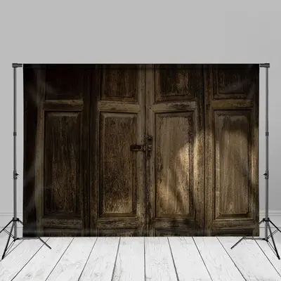 Vintage Light Brown Wood Door Backdrop For Photo Booth - Aperturee