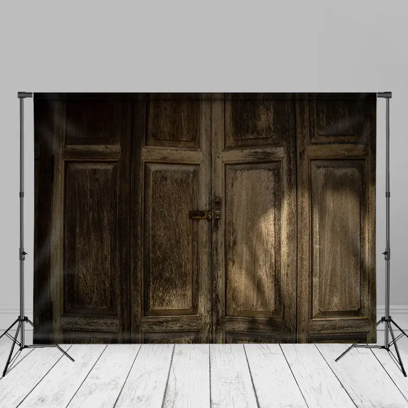 Vintage Light Brown Wood Door Backdrop For Photo Booth - Aperturee