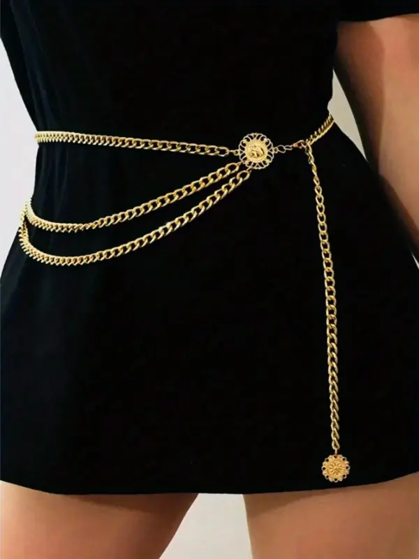 Women's Fashion Tiered Layered Chain Belt, Casual Stainless Steel Waistband for Dress, Fashion All-match Clothing Accessories...