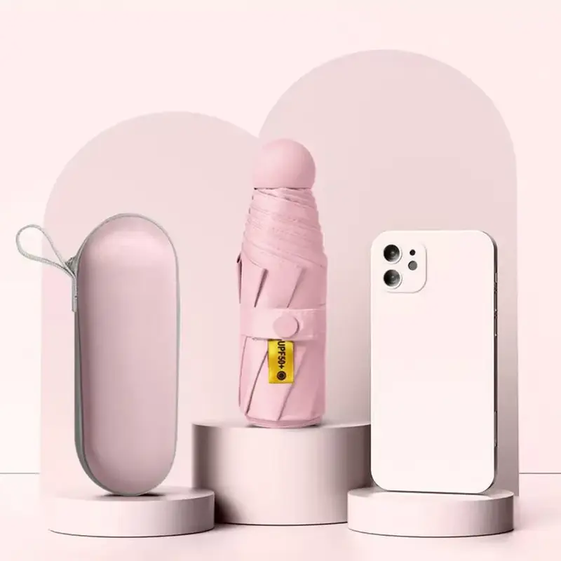 Portable Folding Umbrella with Capsule Box, Minimalist UV Protection Umbrella, Lightweight Sunshade for Outdoor, Travel Essen...