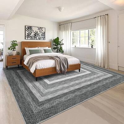 Garvee Imitation Braided Area Rug 6x9 Washable Non-Slip TPR Backing Polyester Low Profile Durable Stain Resistant Vintage Far...