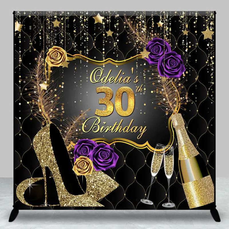 Black Gold High Heels Custom 30th Birthday Backdrop