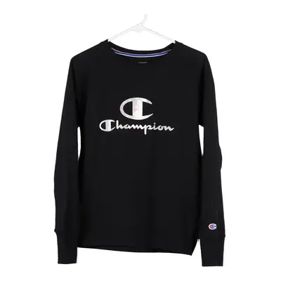 Champion Spellout Sweatshirt - Medium Black Cotton Blend