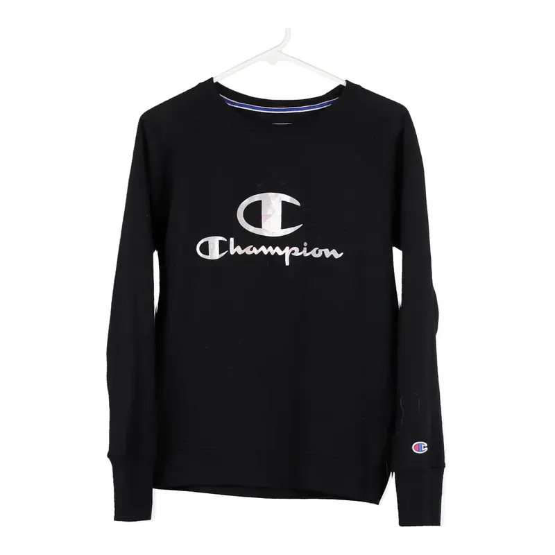 Champion Spellout Sweatshirt - Medium Black Cotton Blend